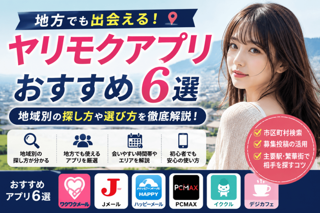 地方で使えるヤリモクアプリおすすめ6選|地域別の探し方や選び方を解説